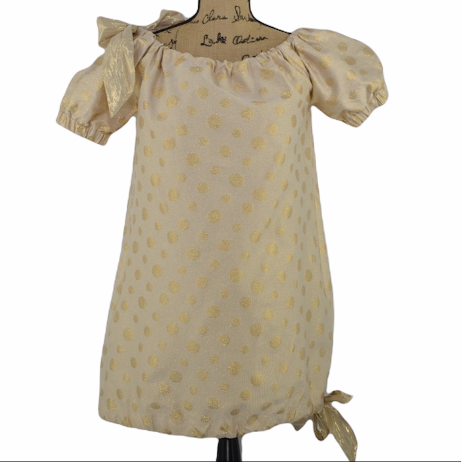 Nwt Julie Haus Gatsby Metallic Gold Polka Dots Bubbled Hem Dress Small